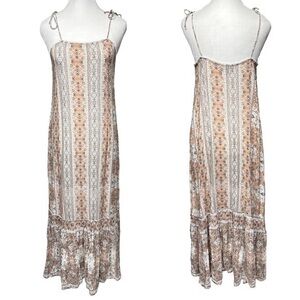 Cleobella Ruffled Maxi Slip Dress Tie Strap Shoulder Boho Coquette Size Small